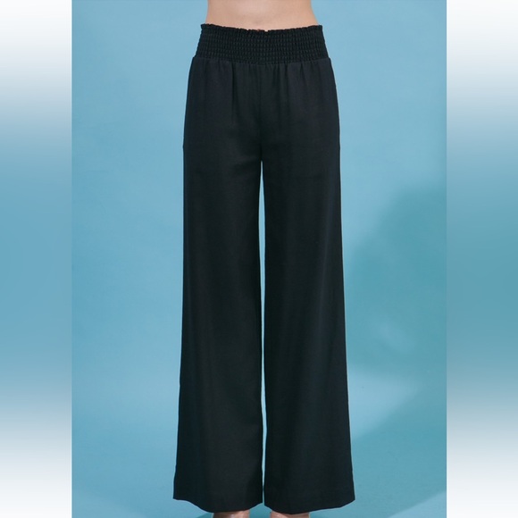 04 Linen Blend Smocked Waist Wide leg pant - Picture 2 of 4